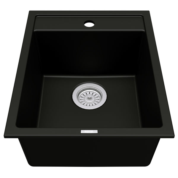 Karran 16" Drop In/Topmount Quartz Composite Kitchen Sink, Black, QT-825-BL