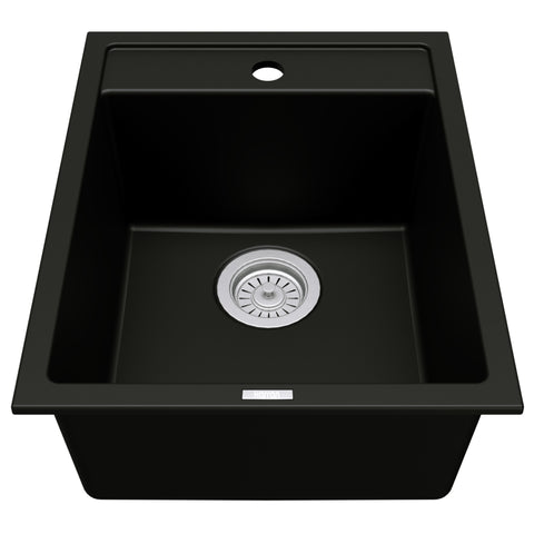 Karran 16" Drop In/Topmount Quartz Composite Kitchen Sink, Black, QT-825-BL