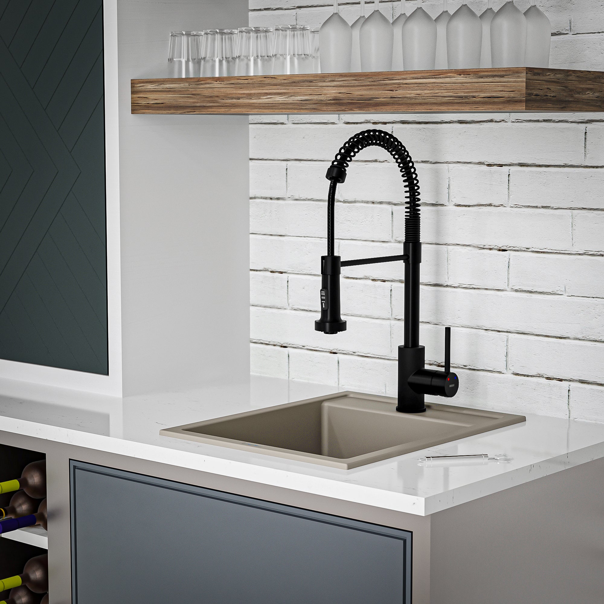 Karran 16" Drop In/Topmount Quartz Composite Kitchen Sink, Concrete, QT-825-CN