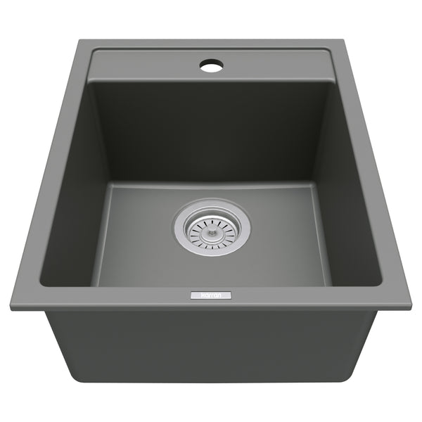 Karran 16" Drop In/Topmount Quartz Composite Kitchen Sink, Grey, QT-825-GR