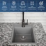 Karran 16" Drop In/Topmount Quartz Composite Kitchen Sink, Grey, QT-825-GR