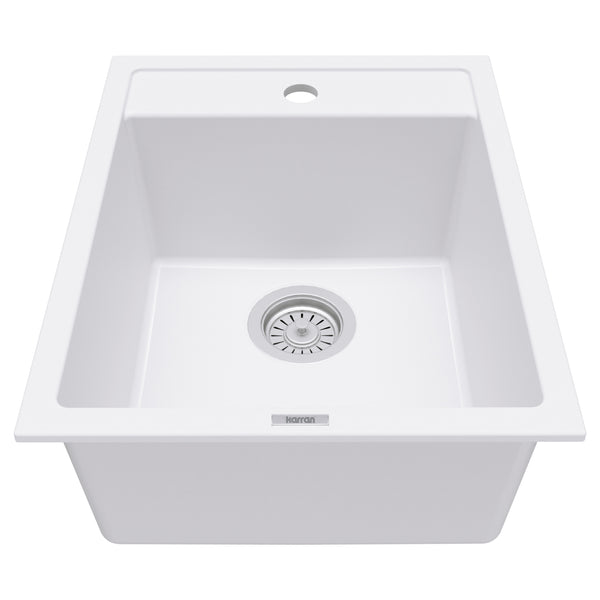 Karran 16" Drop In/Topmount Quartz Composite Kitchen Sink, White, QT-825-WH