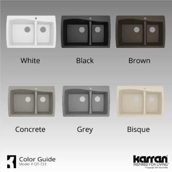 Karran 34" Drop In/Topmount Quartz Composite Kitchen Sink, 60/40 Double Bowl, Black, QT-721-BL