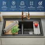 Karran 33" Drop In/Topmount Quartz Composite Kitchen Sink, 50/50 Double Bowl, Black, QTWS-880-BL
