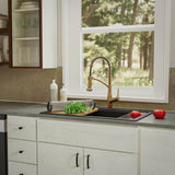 Karran 33" Drop In/Topmount Quartz Composite Kitchen Sink, 50/50 Double Bowl, Black, QTWS-880-BL