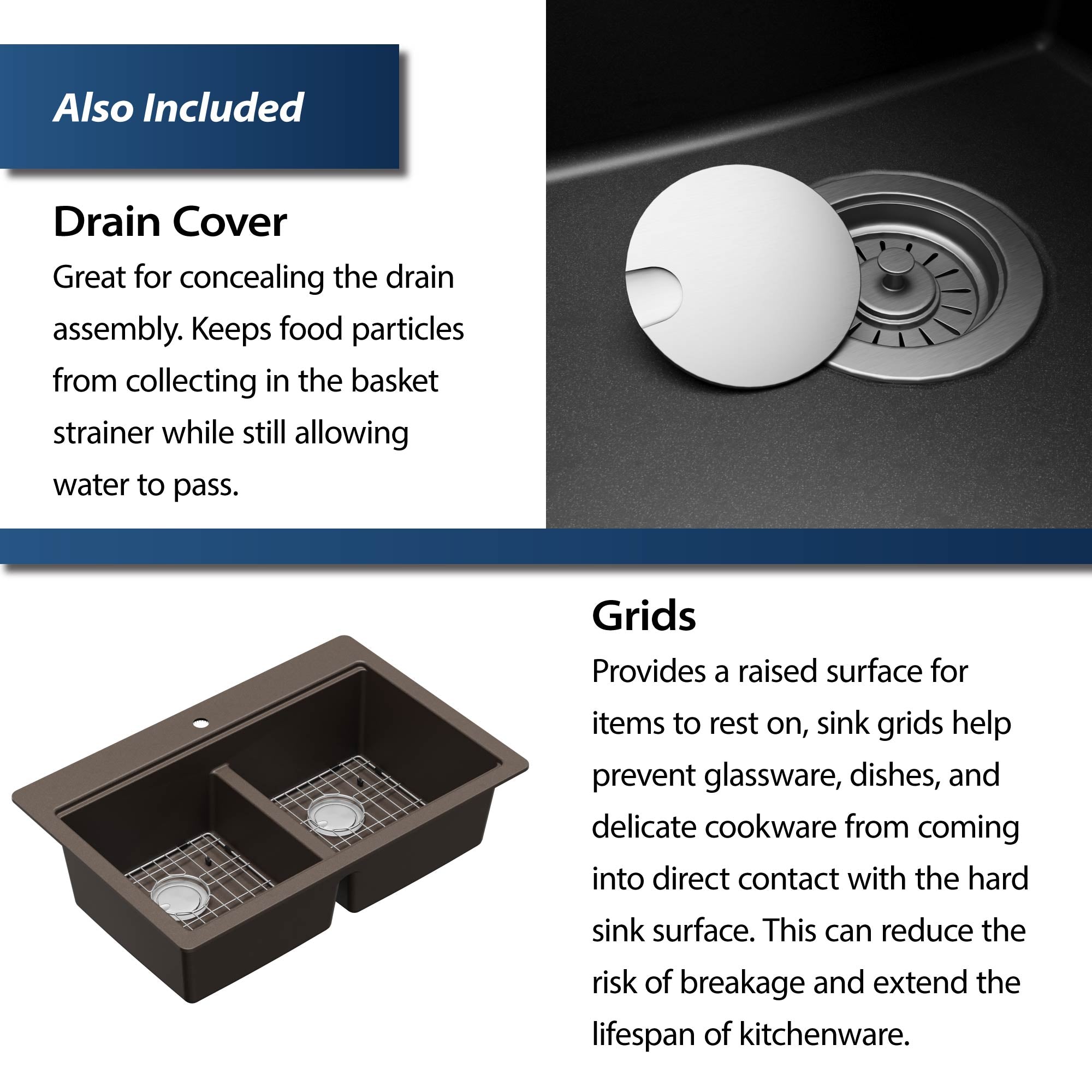 Karran 33" Drop In/Topmount Quartz Composite Kitchen Sink, 50/50 Double Bowl, Brown, QTWS-880-BR