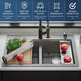 Karran 33" Drop In/Topmount Quartz Composite Kitchen Sink, 50/50 Double Bowl, Concrete, QTWS-880-CN