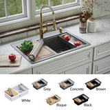 Karran 33" Drop In/Topmount Quartz Composite Kitchen Sink, 50/50 Double Bowl, Grey, QTWS-880-GR