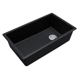 Karran 32" Undermount Quartz Composite Kitchen Sink, Black, QU-670-BL