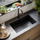 Karran 32" Undermount Quartz Composite Kitchen Sink, Black, QU-670-BL