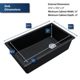 Karran 32" Undermount Quartz Composite Kitchen Sink, Black, QU-670-BL