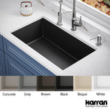 Karran 32" Undermount Quartz Composite Kitchen Sink, Black, QU-670-BL