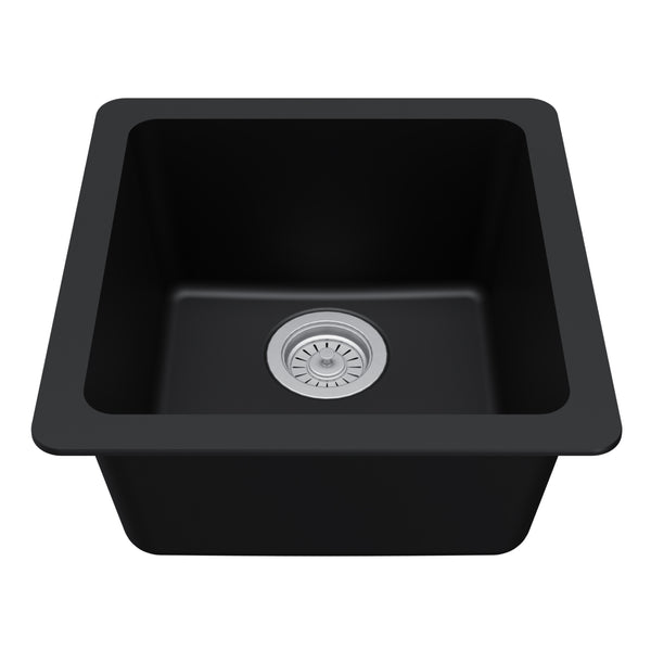 Karran 17" Undermount Quartz Composite Kitchen Sink, Black, QU-690-BL