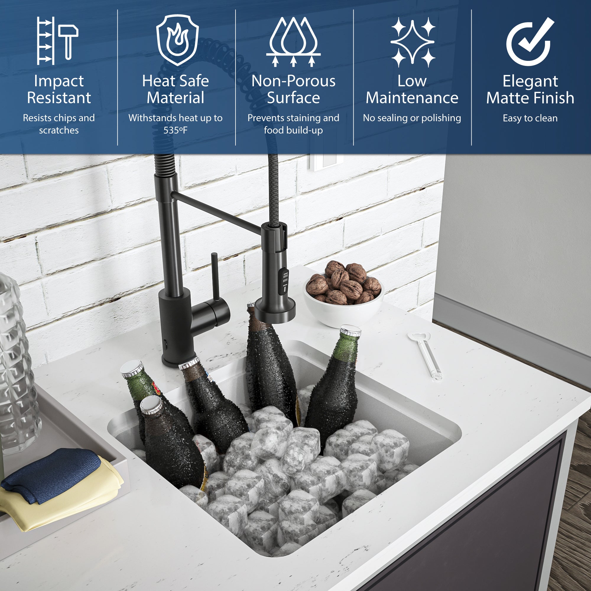 Karran 17" Undermount Quartz Composite Kitchen Sink, White, QU-690-WH