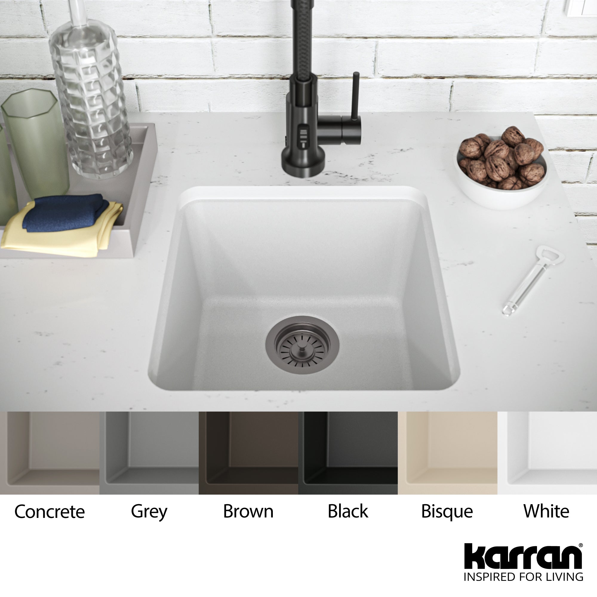 Karran 17" Undermount Quartz Composite Kitchen Sink, White, QU-690-WH