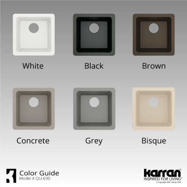 Karran 17" Undermount Quartz Composite Kitchen Sink, Grey, QU-690-GR