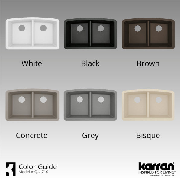 Karran 33" Undermount Quartz Composite Kitchen Sink, 50/50 Double Bowl, Black, QU-710-BL-PK1
