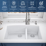 Karran 33" Undermount Quartz Composite Kitchen Sink, 60/40 Double Bowl, White, QU-711-WH