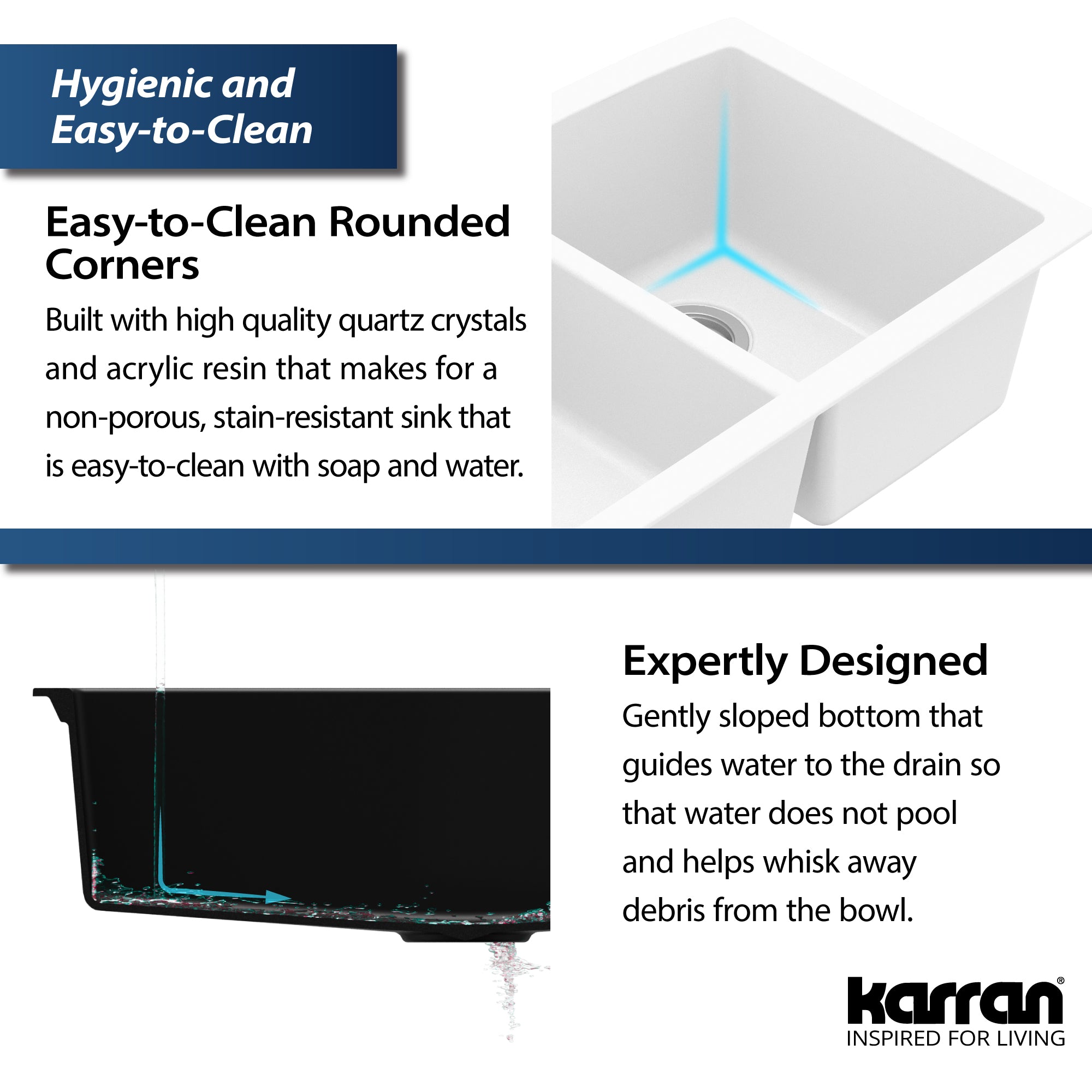 Karran 33" Undermount Quartz Composite Kitchen Sink, 60/40 Double Bowl, White, QU-711-WH