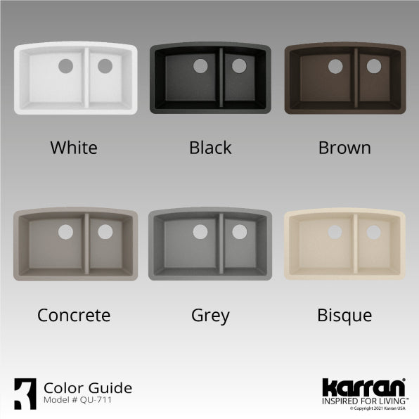 Karran 33" Undermount Quartz Composite Kitchen Sink, 60/40 Double Bowl, Black, QU-711-BL