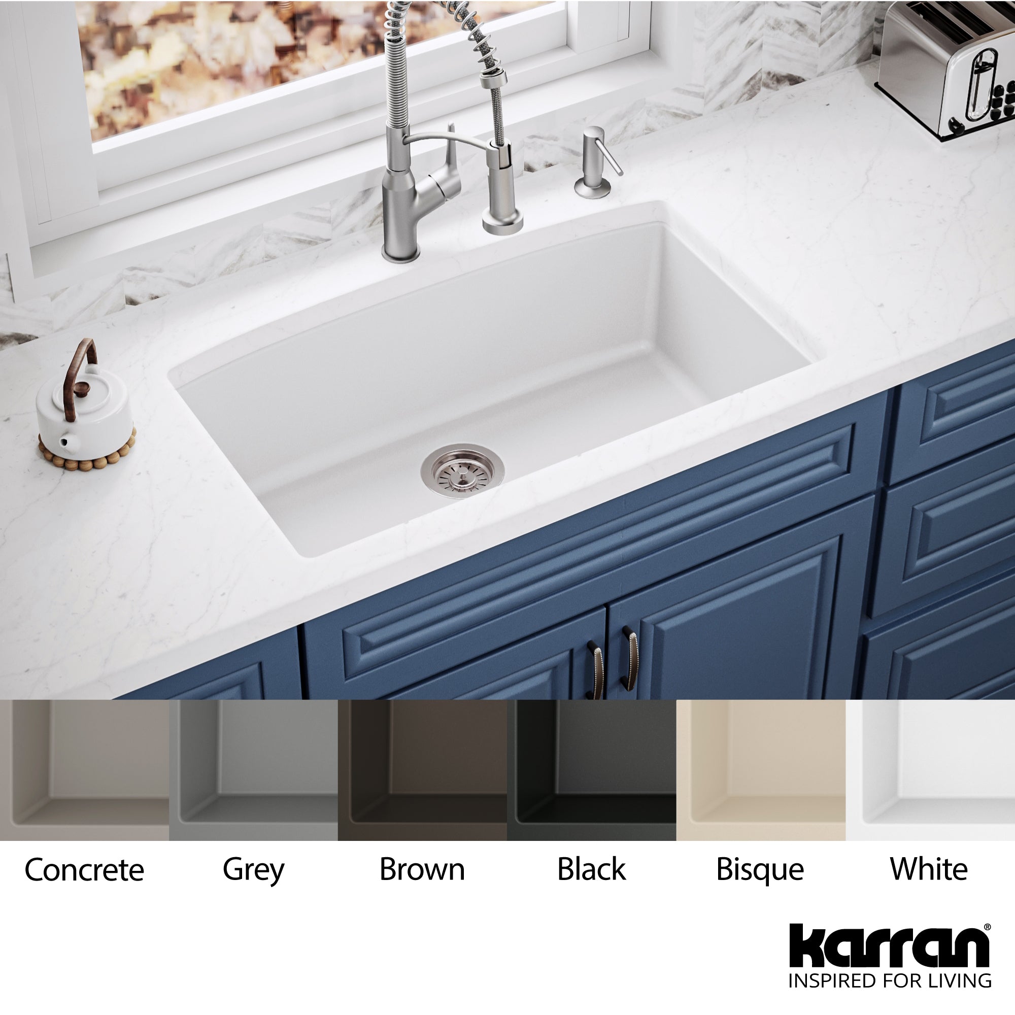 Karran 33" Undermount Quartz Composite Kitchen Sink, White, QU-712-WH