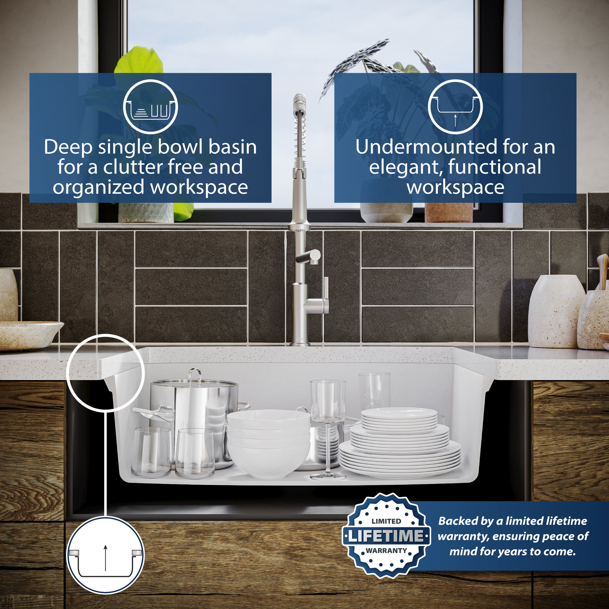 Karran 33" Undermount Quartz Composite Kitchen Sink, White, QU-712-WH