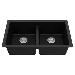 Alternate Image for Karran 32" Undermount Quartz Composite Kitchen Sink, 50/50 Double Bowl, Black, QU-810-BL