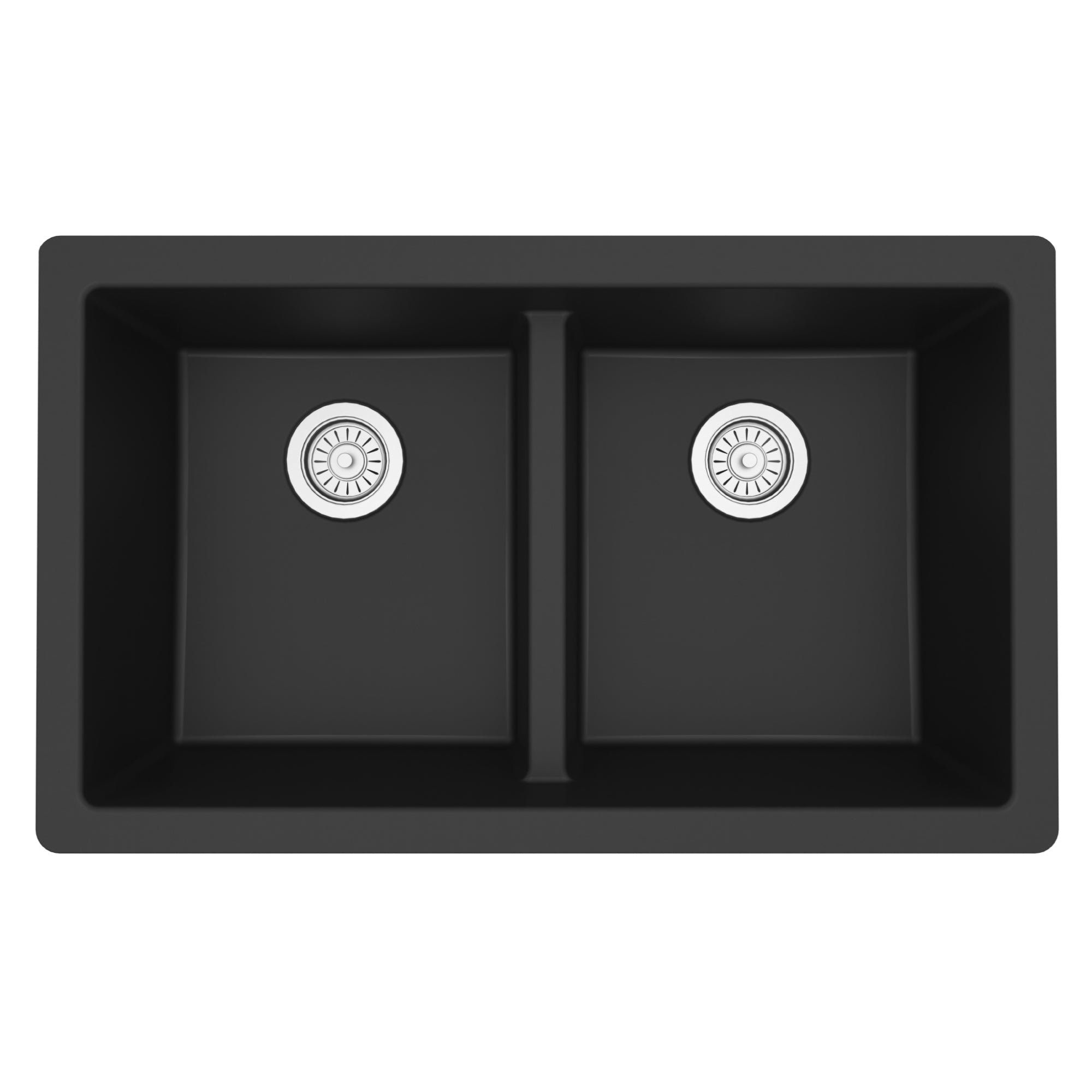 Karran 32" Undermount Quartz Composite Kitchen Sink, 50/50 Double Bowl, Black, QU-810-BL