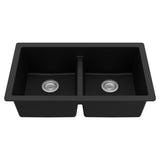 Karran 32" Undermount Quartz Composite Kitchen Sink, 50/50 Double Bowl, Black, QU-810-BL