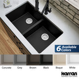 Karran 32" Undermount Quartz Composite Kitchen Sink, 50/50 Double Bowl, Black, QU-810-BL