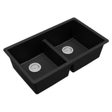 Karran 32" Undermount Quartz Composite Kitchen Sink, 50/50 Double Bowl, Black, QU-810-BL