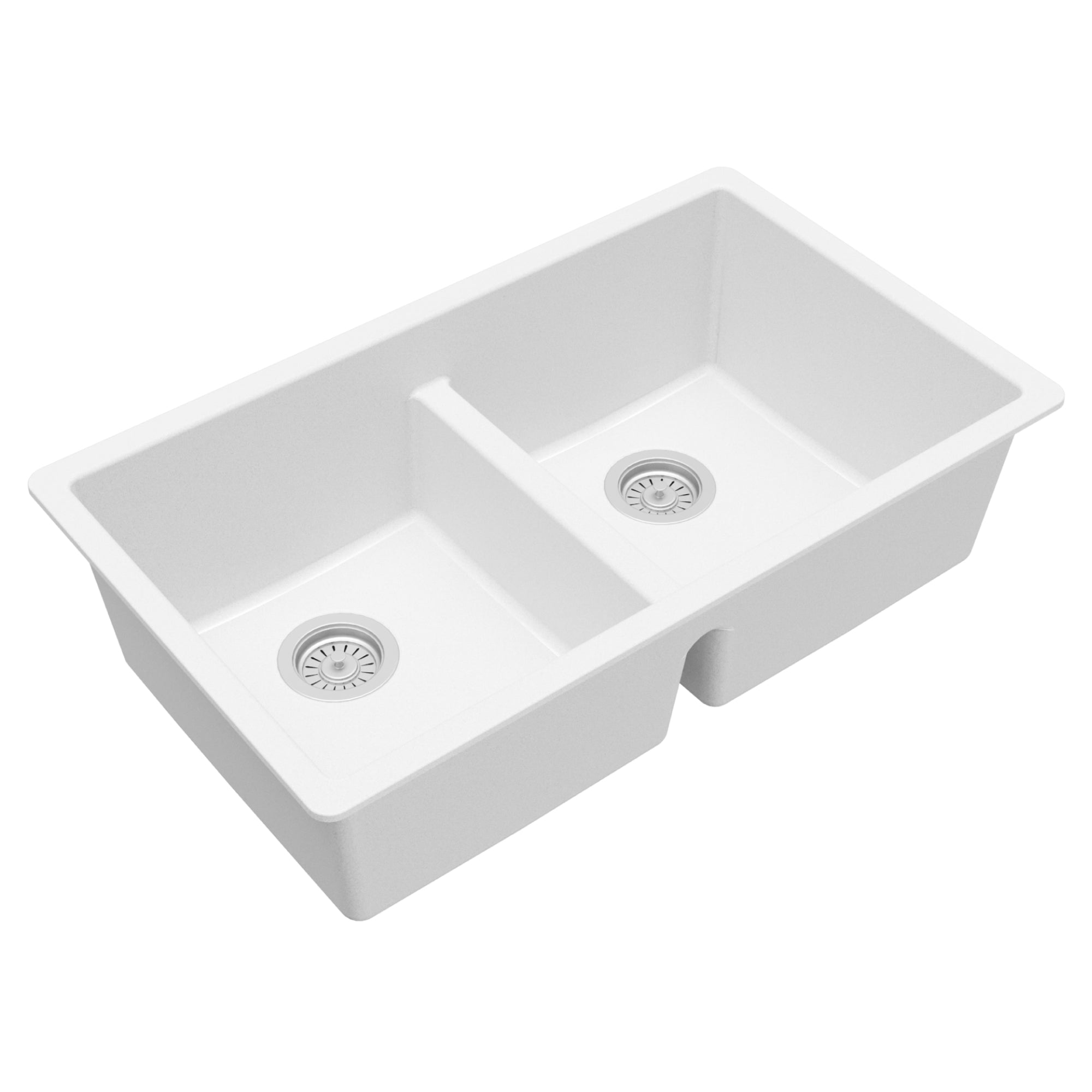Karran 32" Undermount Quartz Composite Kitchen Sink, 50/50 Double Bowl, White, QU-810-WH