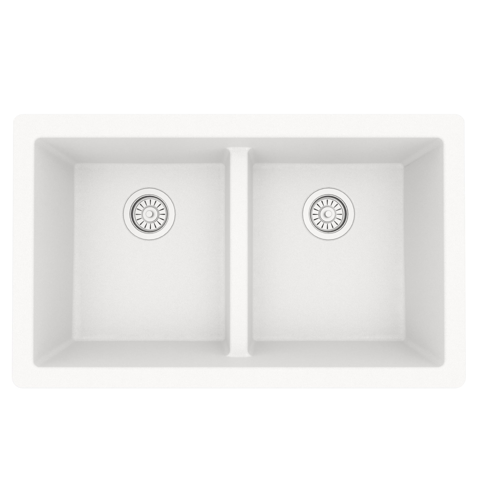 Karran 32" Undermount Quartz Composite Kitchen Sink, 50/50 Double Bowl, White, QU-810-WH