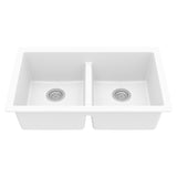 Karran 32" Undermount Quartz Composite Kitchen Sink, 50/50 Double Bowl, White, QU-810-WH