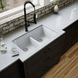 Karran 32" Undermount Quartz Composite Kitchen Sink, 50/50 Double Bowl, White, QU-810-WH