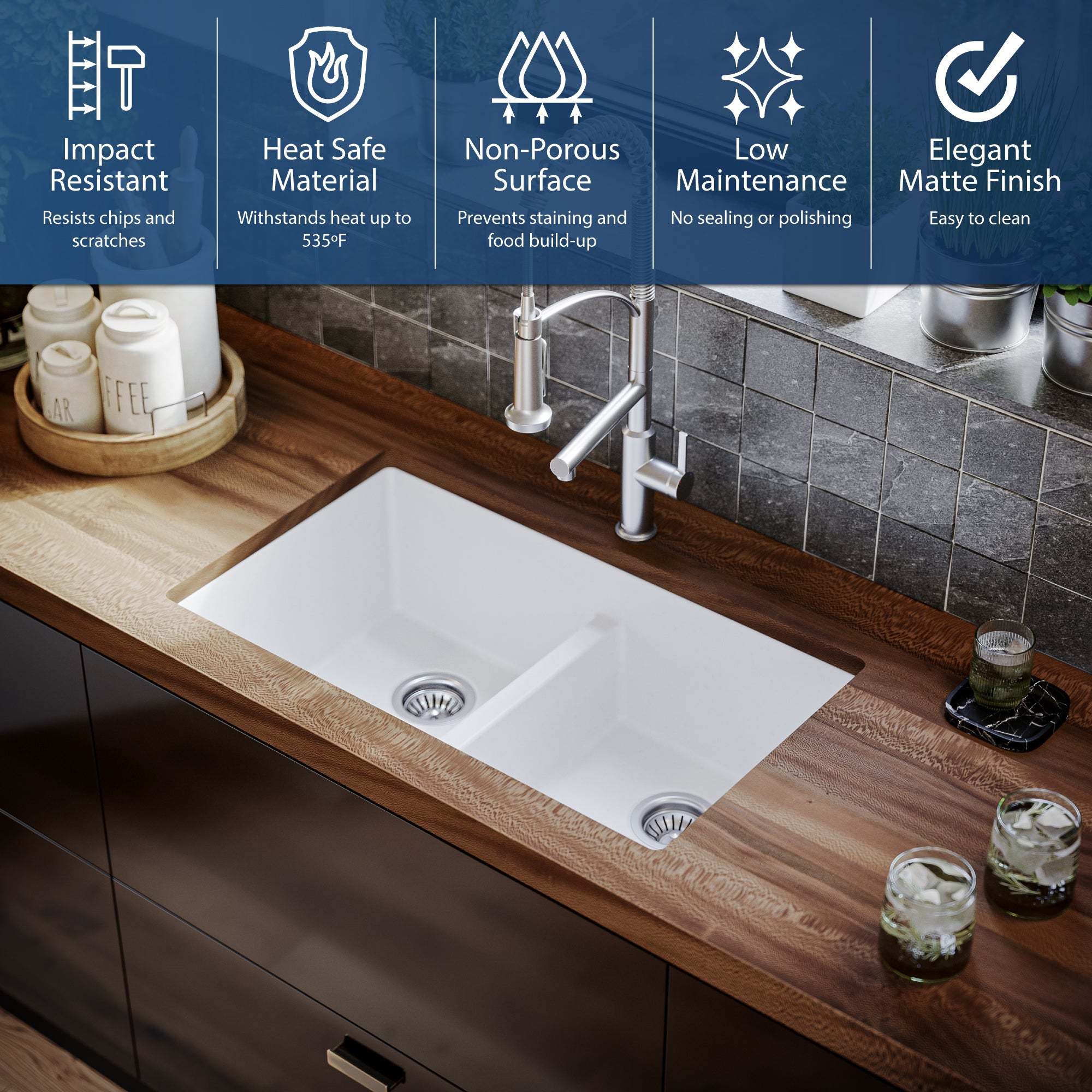 Karran 32" Undermount Quartz Composite Kitchen Sink, 50/50 Double Bowl, White, QU-810-WH