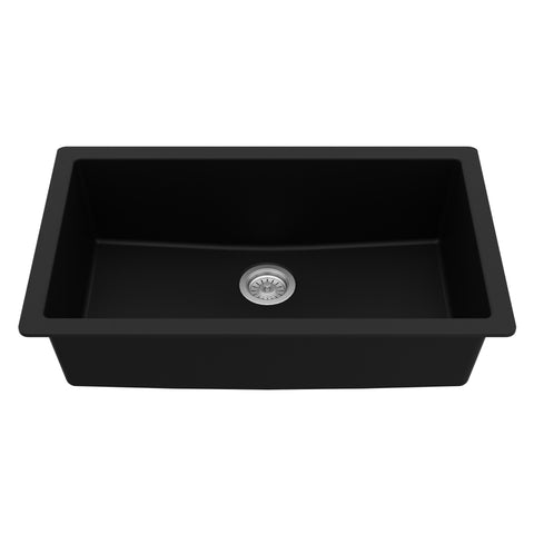 Karran 32" Undermount Quartz Composite Kitchen Sink, Black, QU-812-BL