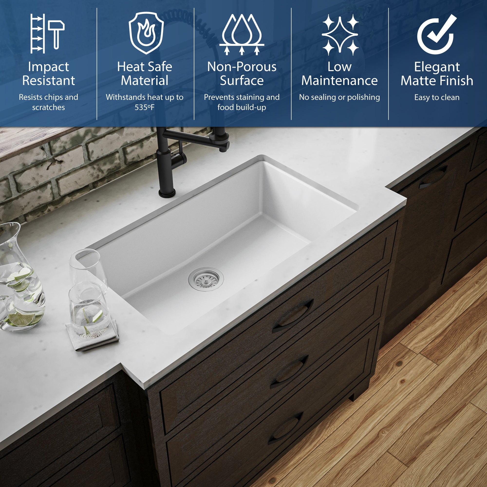 Karran 32" Undermount Quartz Composite Kitchen Sink, White, QU-812-WH