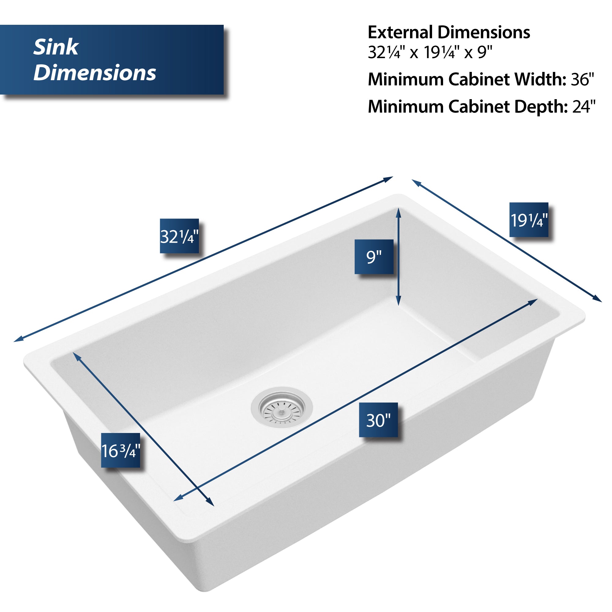Karran 32" Undermount Quartz Composite Kitchen Sink, White, QU-812-WH