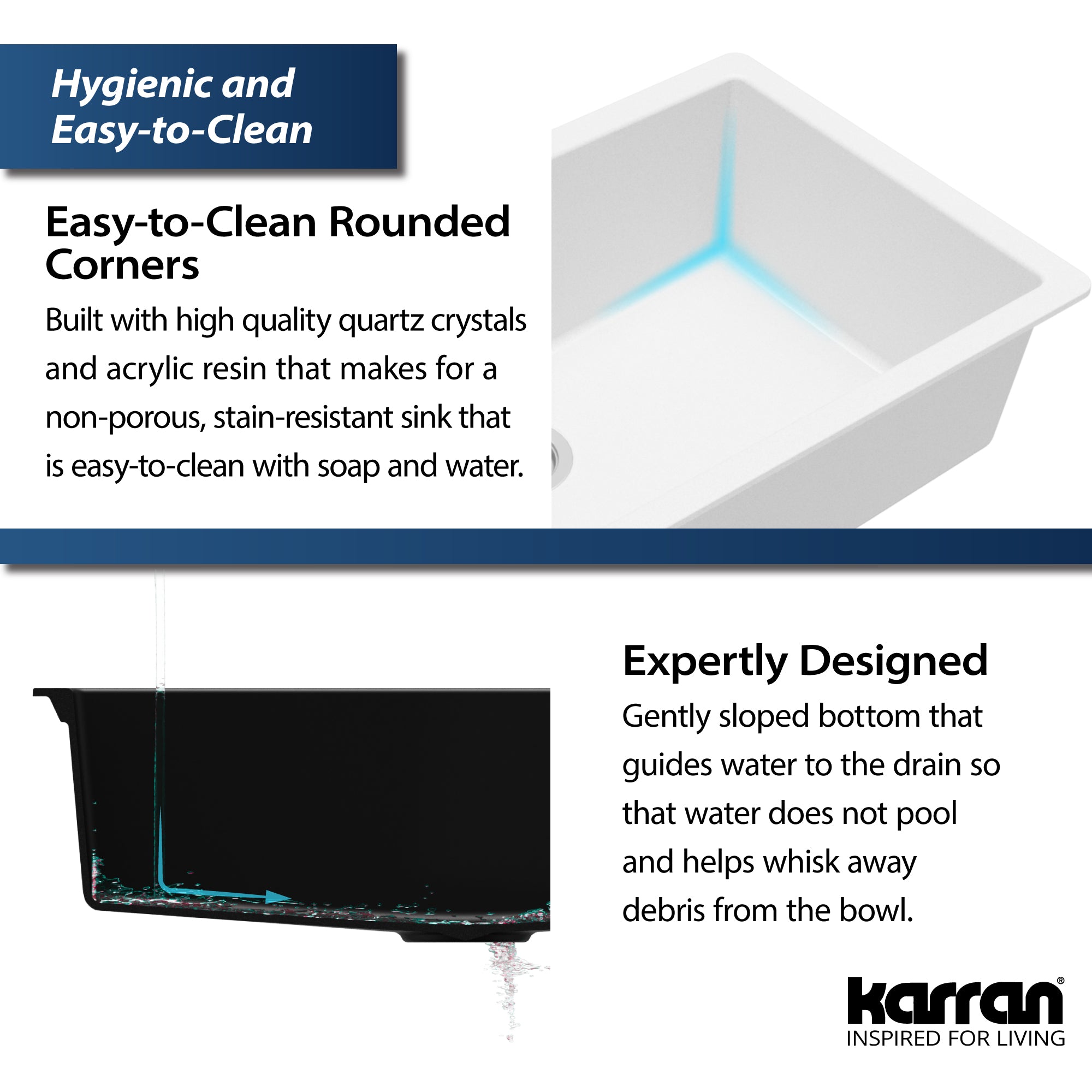 Karran 32" Undermount Quartz Composite Kitchen Sink, White, QU-812-WH