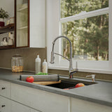 Karran 33" Undermount Quartz Composite Kitchen Sink, 50/50 Double Bowl, Black, QUWS-880-BL