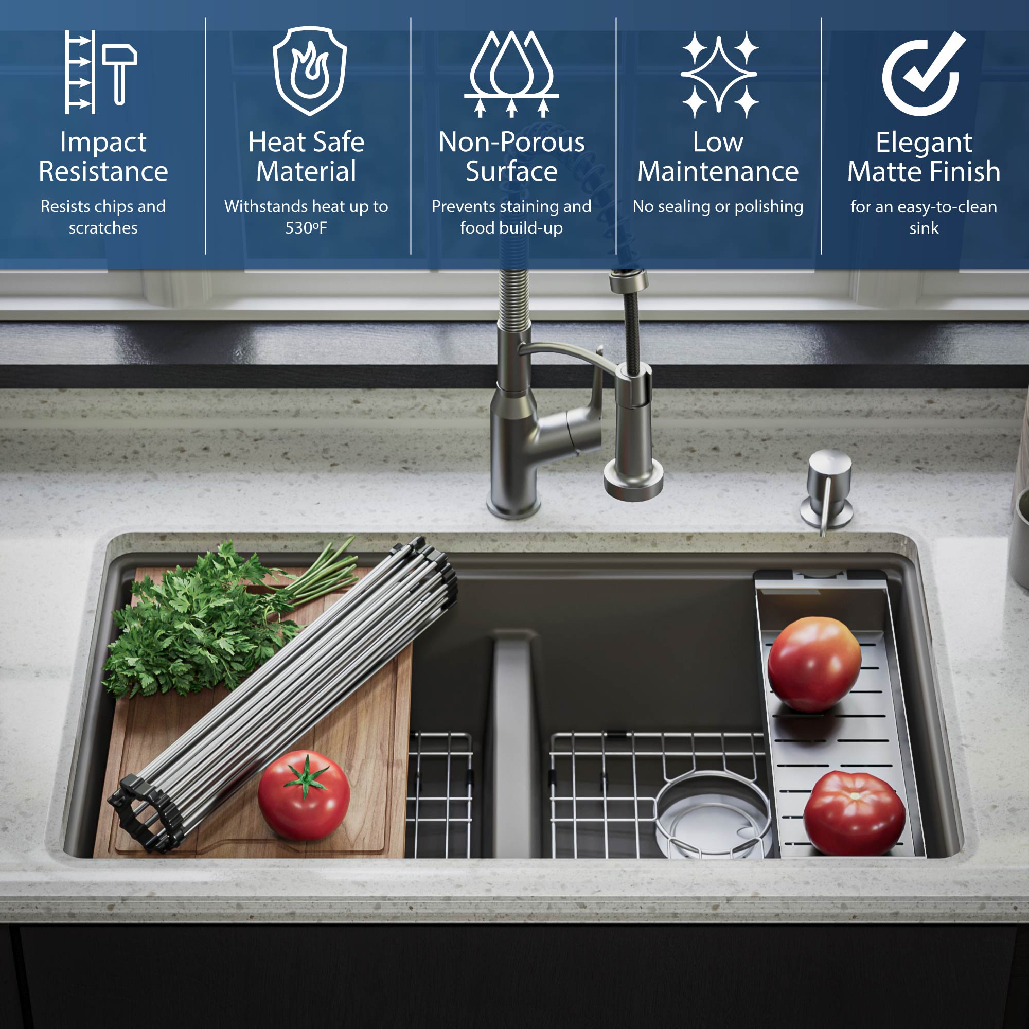 Karran 33" Undermount Quartz Composite Kitchen Sink, 50/50 Double Bowl, Concrete, QUWS-880-CN