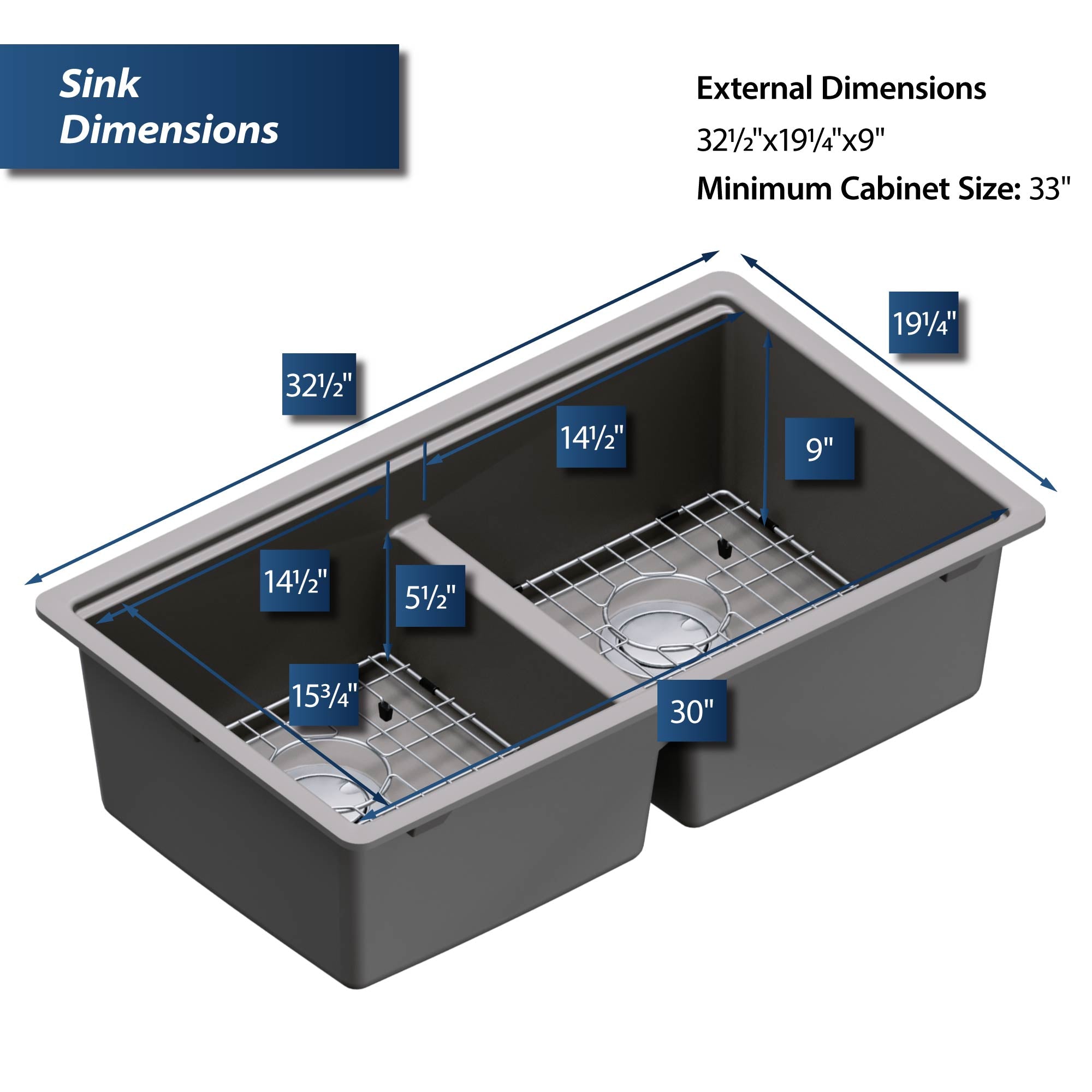 Karran 33" Undermount Quartz Composite Kitchen Sink, 50/50 Double Bowl, Concrete, QUWS-880-CN