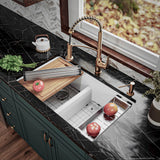 Karran 33" Undermount Quartz Composite Kitchen Sink, 50/50 Double Bowl, White, QUWS-880-WH