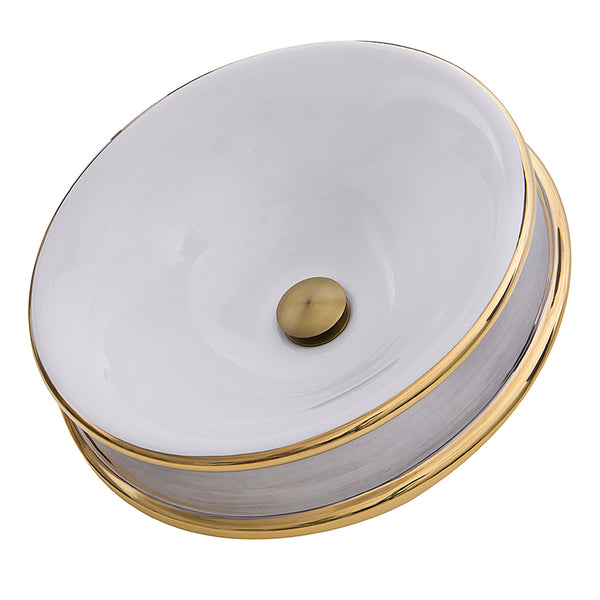 Main Image for Nantucket Sinks Regatta 19" Fireclay Bathroom Vessel Sink, White/Gold, RC74040PG