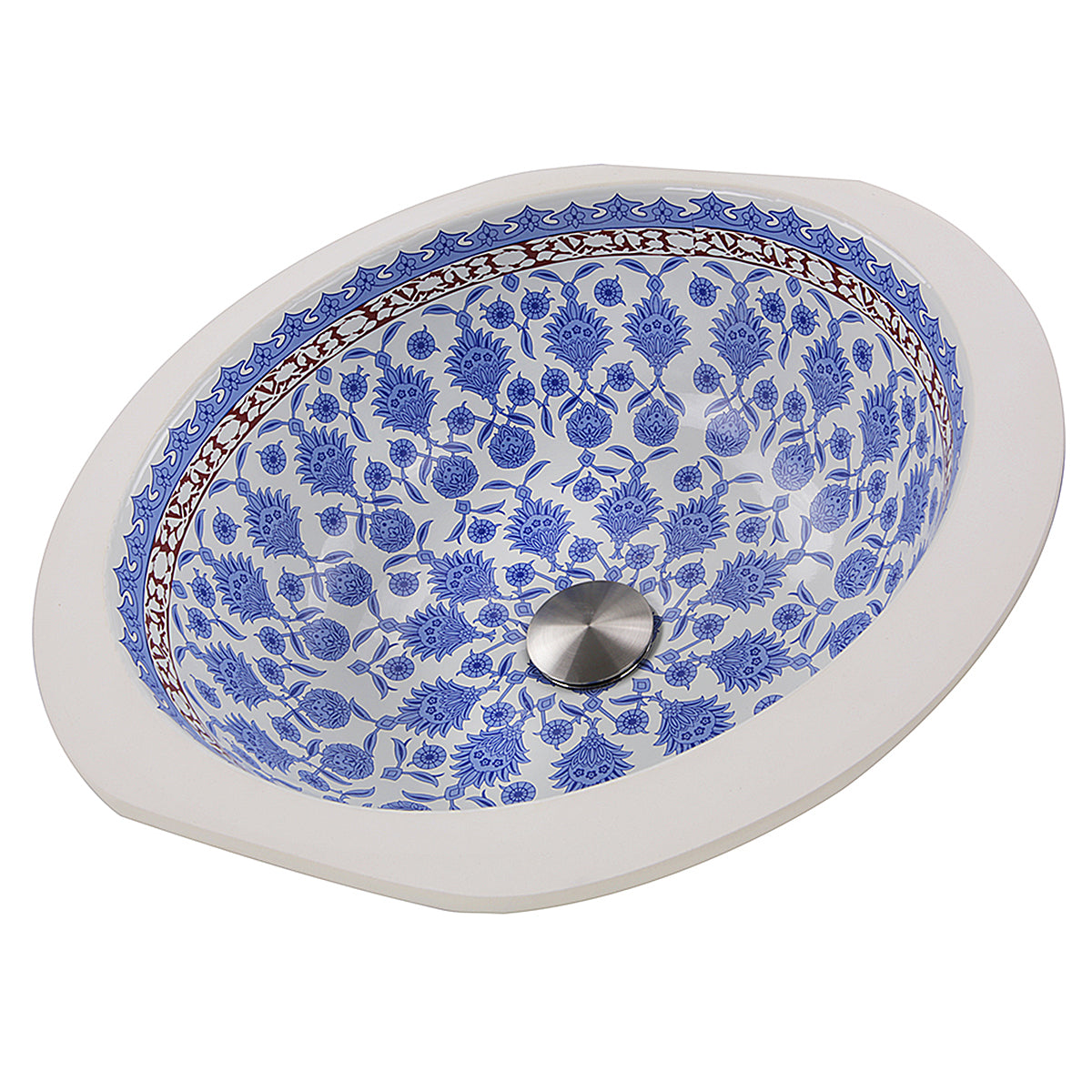 Nantucket Sinks Regatta 16" Fireclay Bathroom Sink, White/Blue/Red, RC78140M
