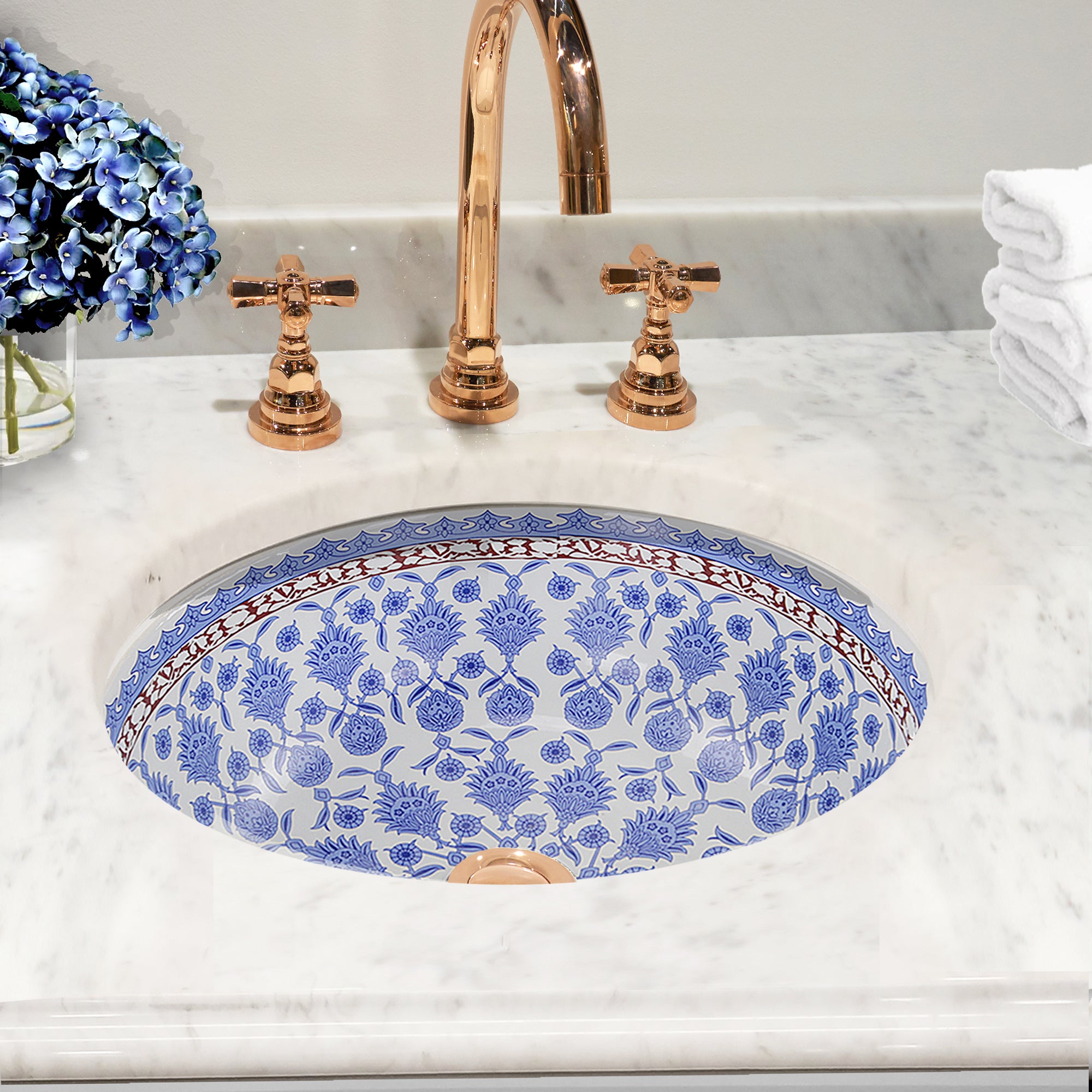 Nantucket Sinks Regatta 16" Fireclay Bathroom Sink, White/Blue/Red, RC78140M