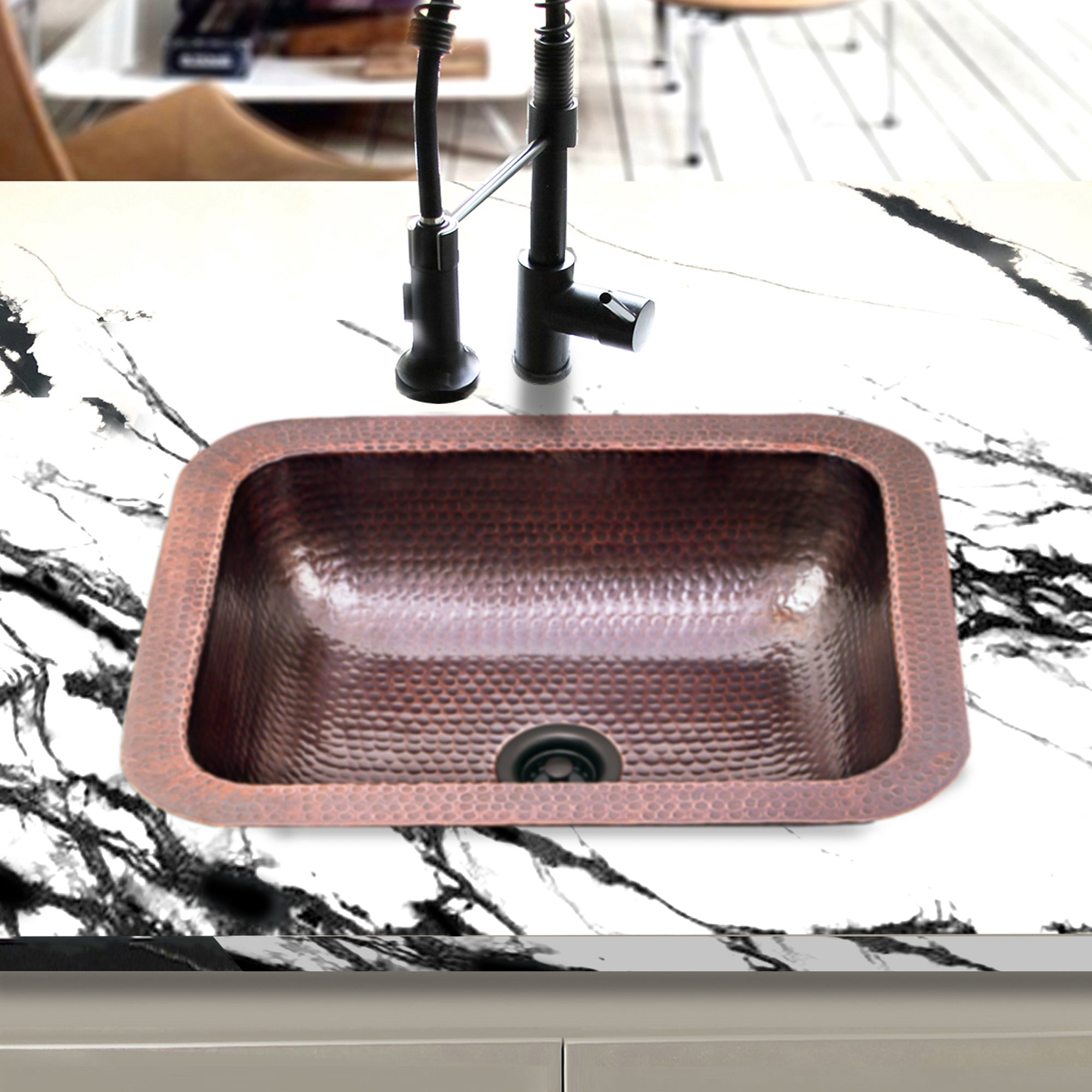 Nantucket Sinks Brightwork Home 17" Rectangle Copper Bar/Prep Sink with Accessories, 16 Gauge, REHC-2.5