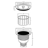 Dimensions for Ruvati RVA1025 Kitchen Sink Basket Strainer Drain - Stainless Steel