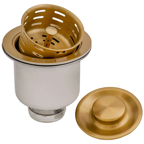 Main Image of Ruvati 3.5" Deep Basket Strainer Drain, All Metal, Brushed Gold Satin Brass, RVA1027GG